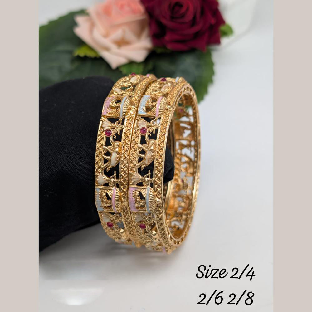 Akruti Collection Gold Plated Pota Stone And Meenakari Bangle Set