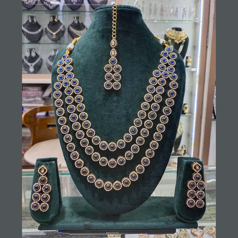 Akruti Collection Gold Plated Pota Stone And Austrian Multi Layer Necklace Set