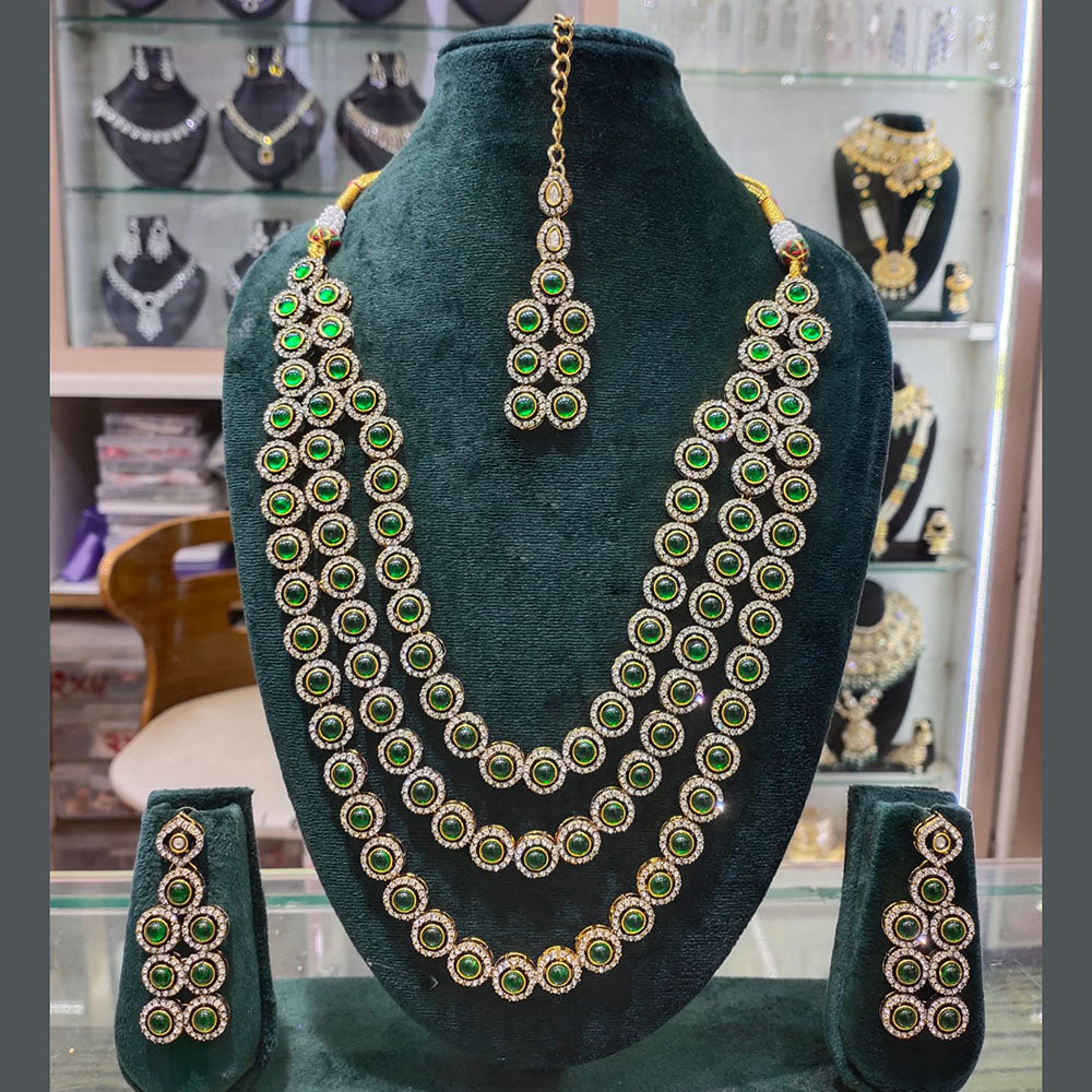 Akruti Collection Gold Plated Pota Stone And Austrian Multi Layer Necklace Set