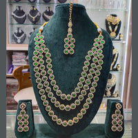 Akruti Collection Gold Plated Pota Stone And Austrian Multi Layer Necklace Set