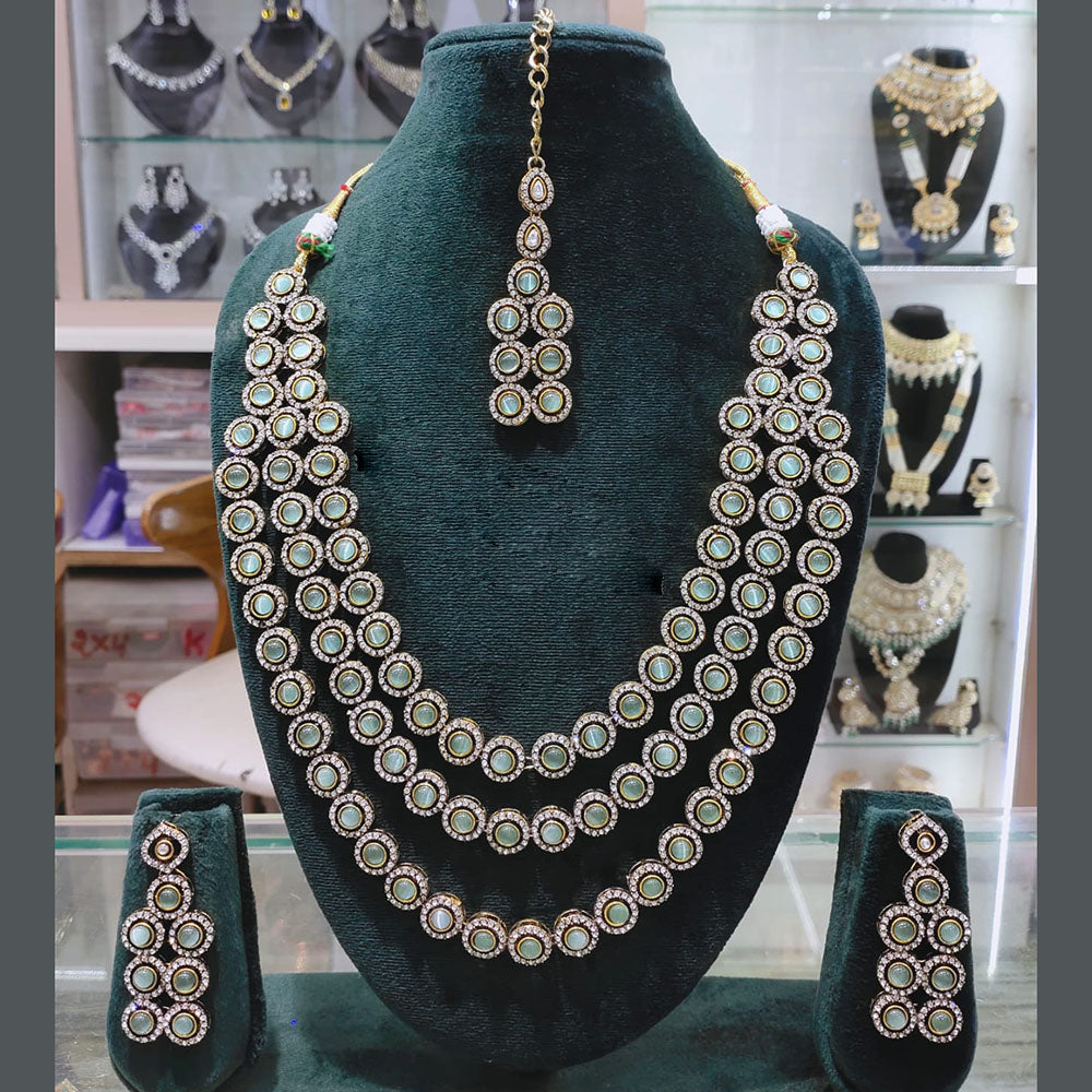 Akruti Collection Gold Plated Pota Stone And Austrian Multi Layer Necklace Set