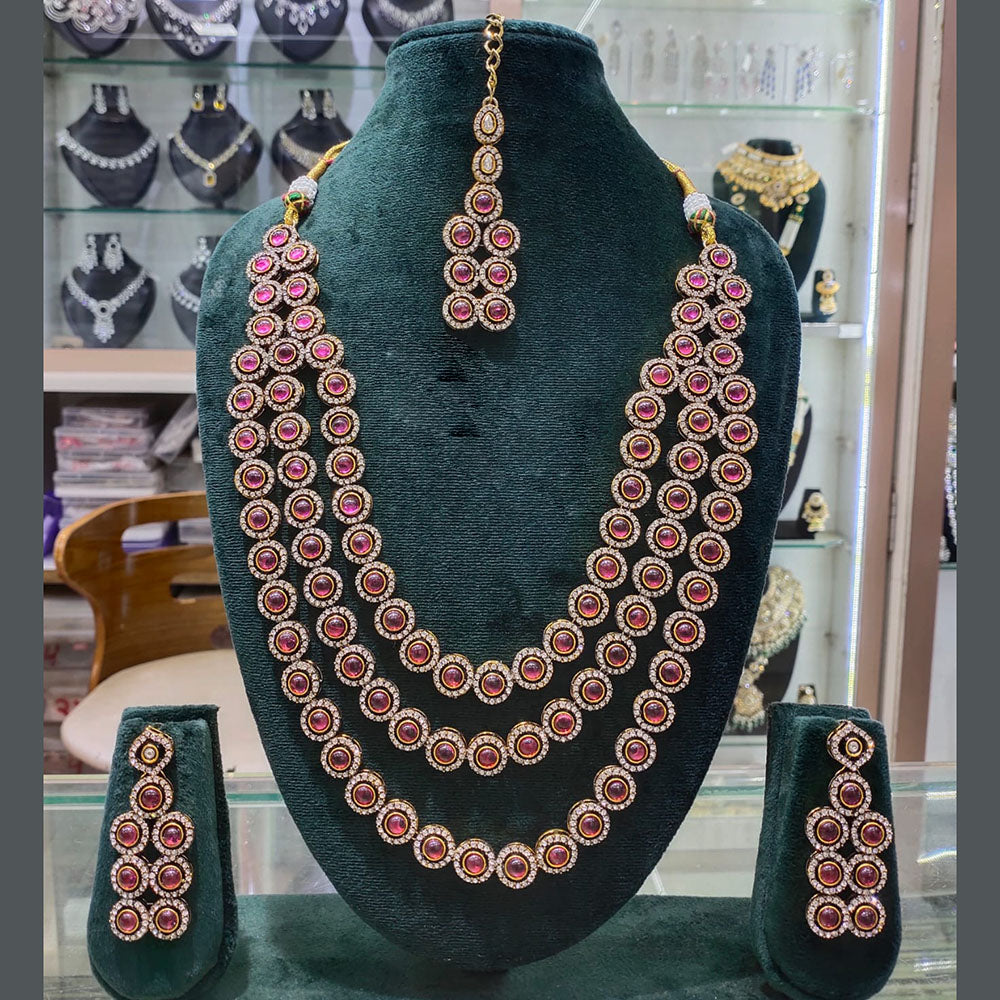 Akruti Collection Gold Plated Pota Stone And Austrian Multi Layer Necklace Set