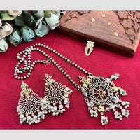 Akruti Collection 2 Tone Plated Pota Stone And Pearl Long Temple Necklace Set