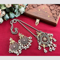 Akruti Collection 2 Tone Plated Pota Stone And Pearl Long Temple Necklace Set