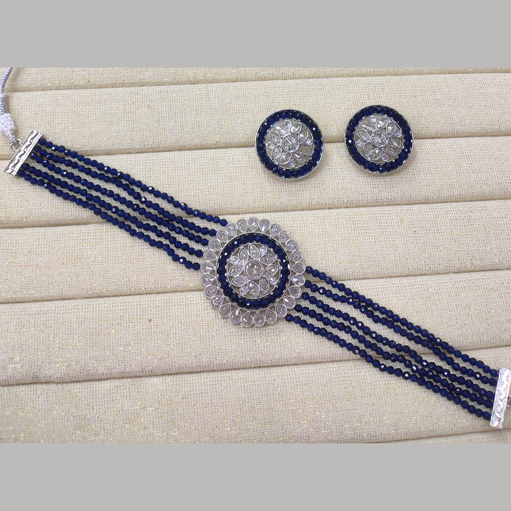 Akruti Collection Silver Plated Crystal Stone Beads Choker Necklace Set