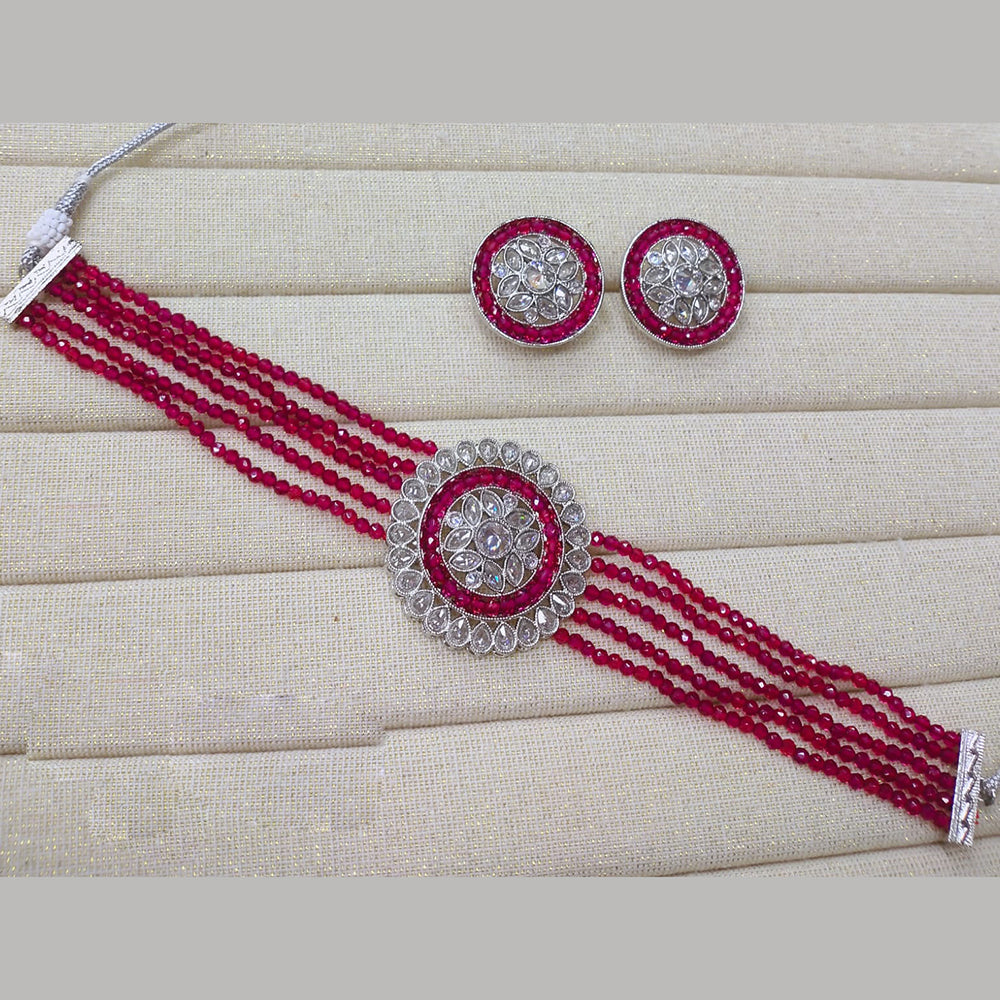 Akruti Collection Silver Plated Crystal Stone Beads Choker Necklace Set
