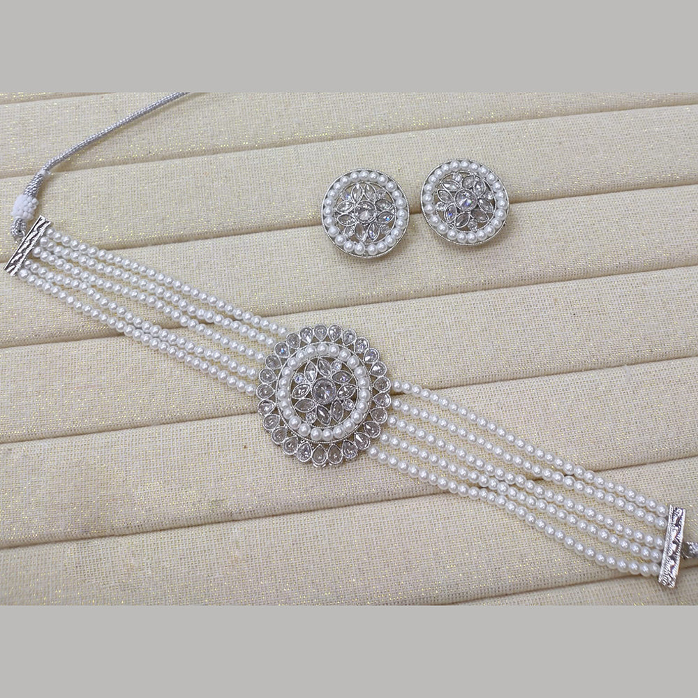Akruti Collection Silver Plated Crystal Stone Beads Choker Necklace Set