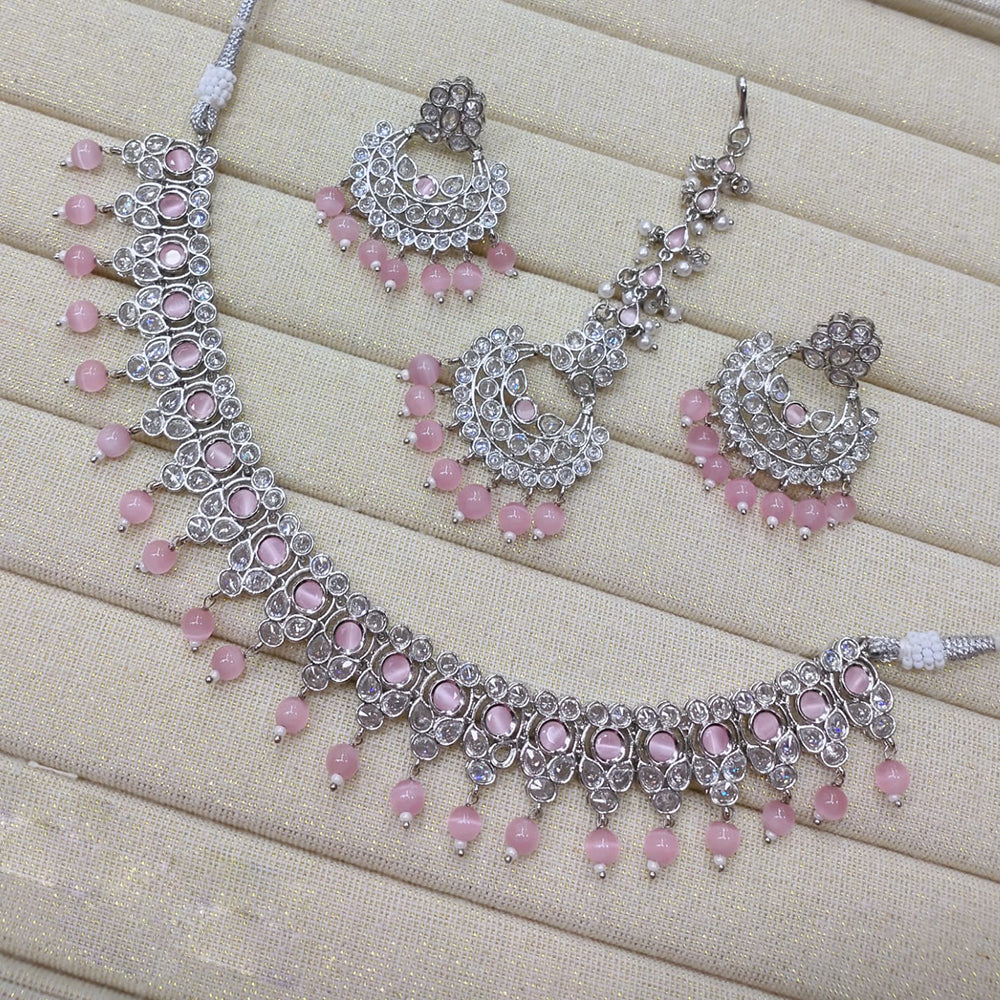 Akruti Collection Silver Plated Crystal Stone Beads Necklace Set