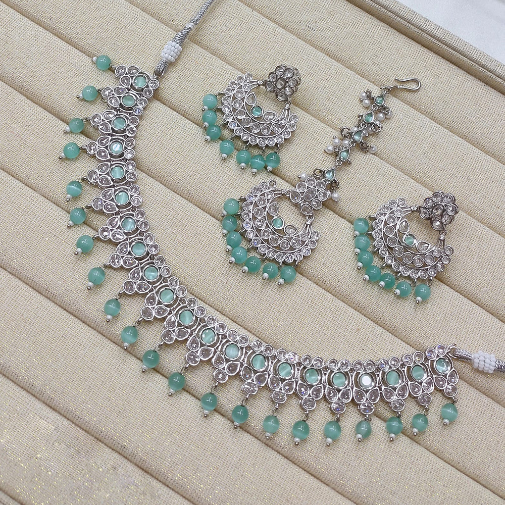 Akruti Collection Silver Plated Crystal Stone Beads Necklace Set
