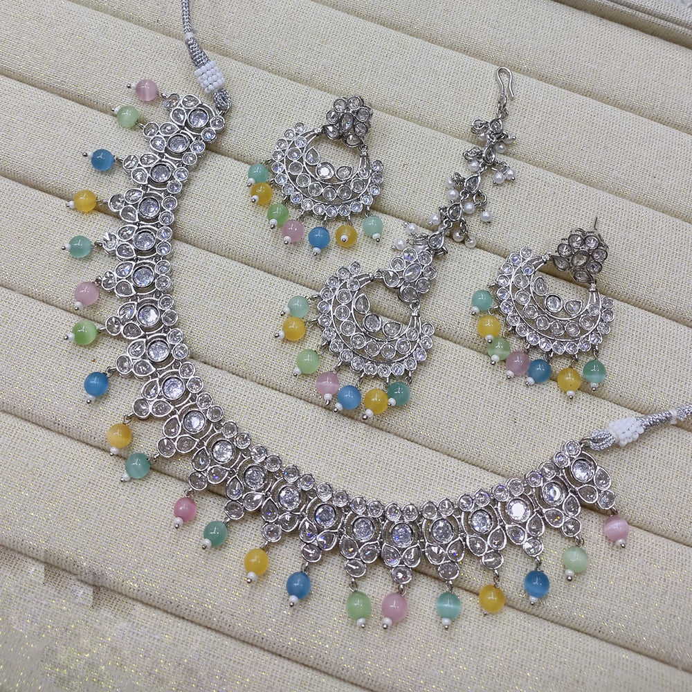 Akruti Collection Silver Plated Crystal Stone Beads Necklace Set