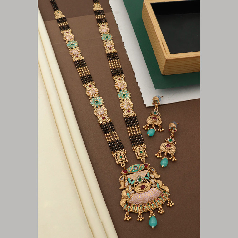 Akruti Collection Gold Plated Pota Stone And Meenakari Manglasutra Set