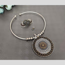 Akruti Collection Oxidised Plated Pota Stone And Pearl Long Necklace Set