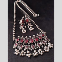 Akruti Collection Oxidised Plated Pota Stone And Pearl Long Necklace Set
