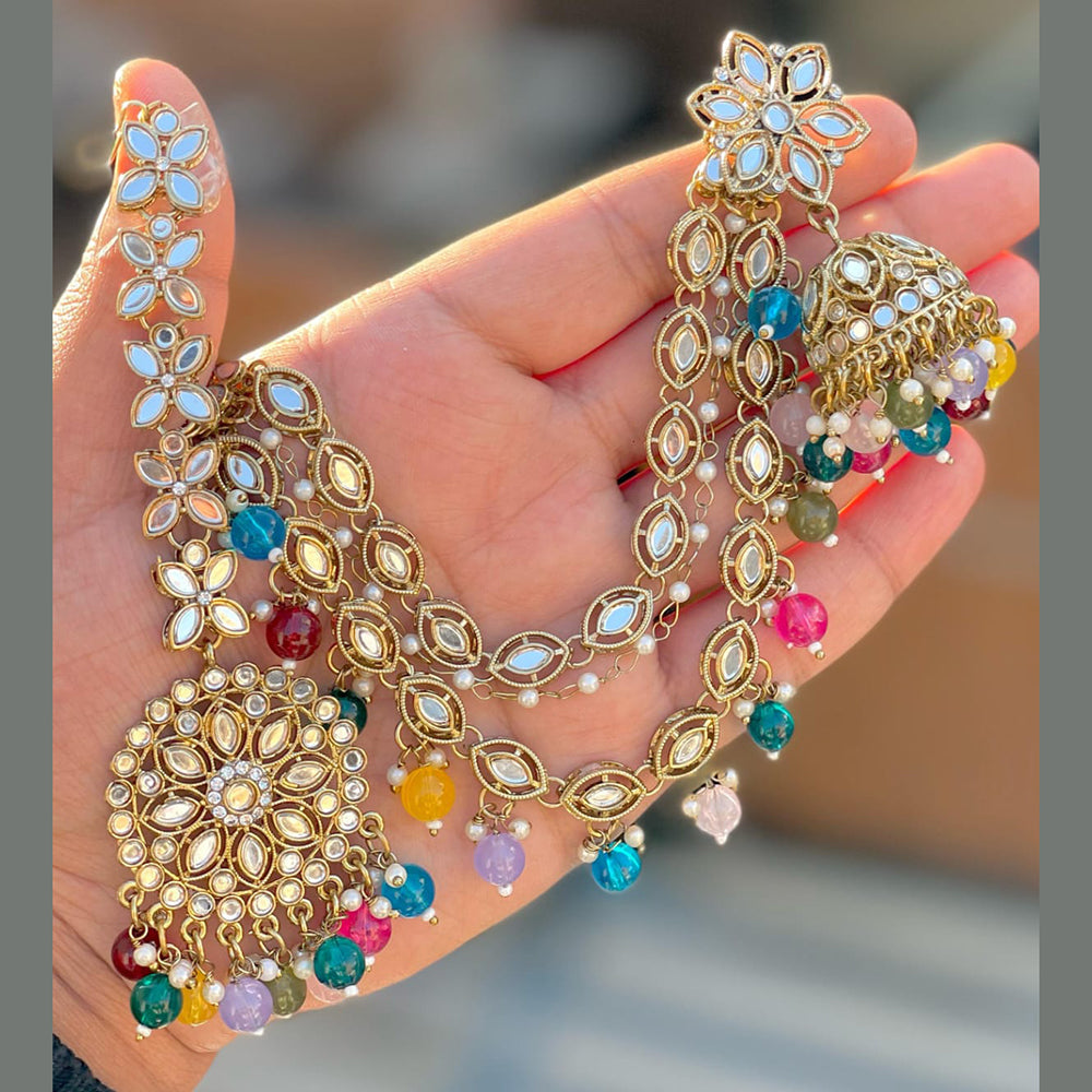 Akruti Collection Gold Plated Mirror And Pearls Jhumki With Maangtikka