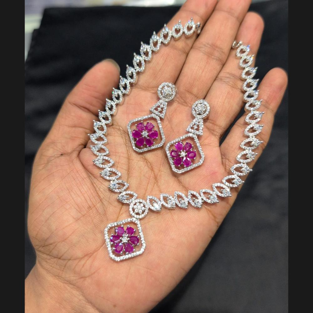 Akruti Collection Silver Plated American Diamond Necklace Set