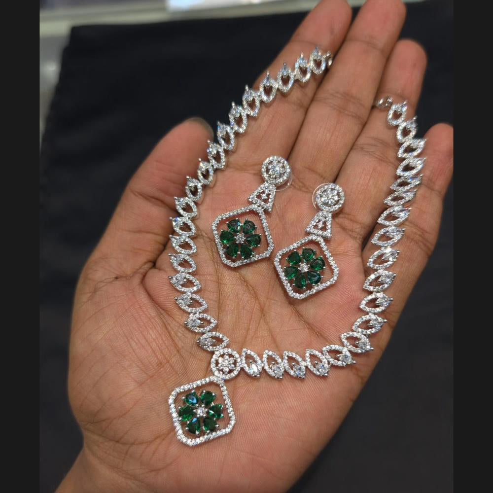 Akruti Collection Silver Plated American Diamond Necklace Set