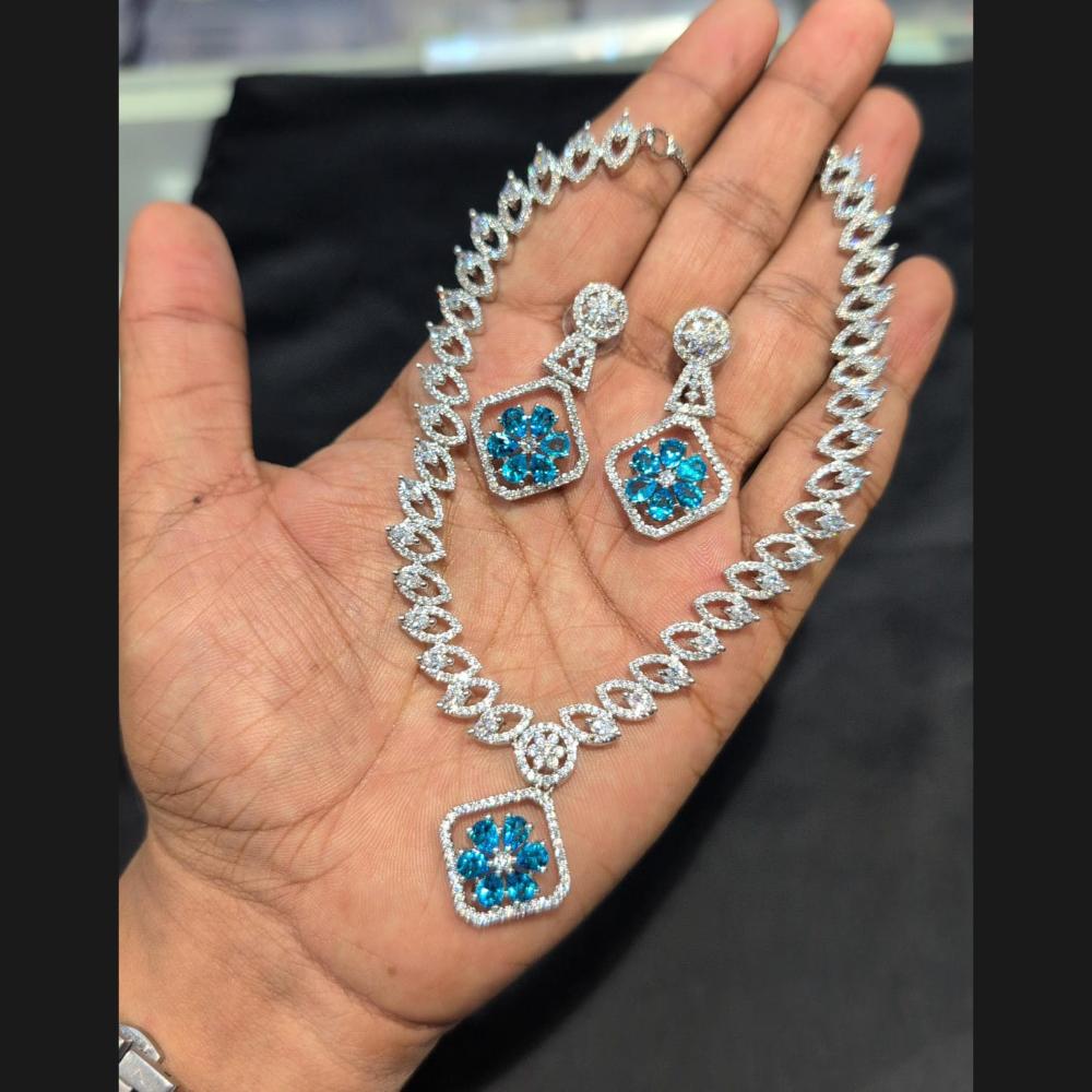 Akruti Collection Silver Plated American Diamond Necklace Set