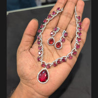 Akruti Collection Silver Plated American Diamond Necklace Set