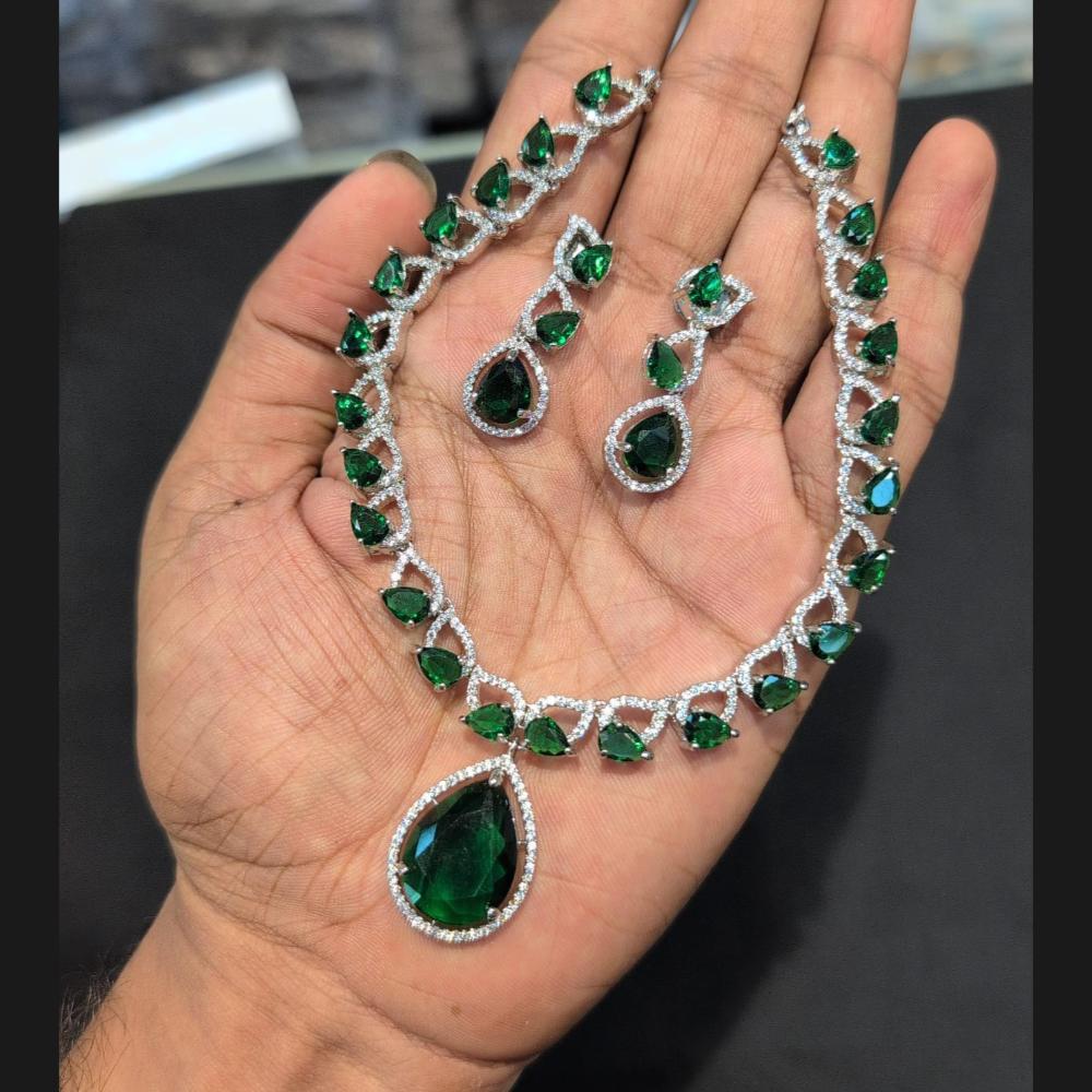 Akruti Collection Silver Plated American Diamond Necklace Set