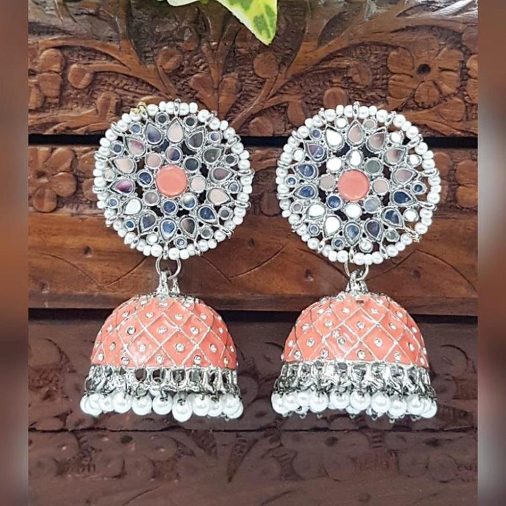 Akruti Collection Silver Plated Mirror And Pearl Meenakari Jhumki Earrings
