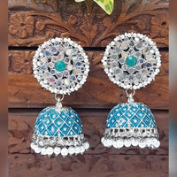 Akruti Collection Silver Plated Mirror And Pearl Meenakari Jhumki Earrings