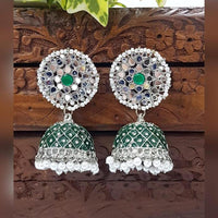 Akruti Collection Silver Plated Mirror And Pearl Meenakari Jhumki Earrings