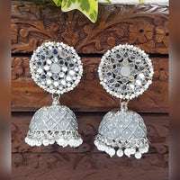 Akruti Collection Silver Plated Mirror And Pearl Meenakari Jhumki Earrings
