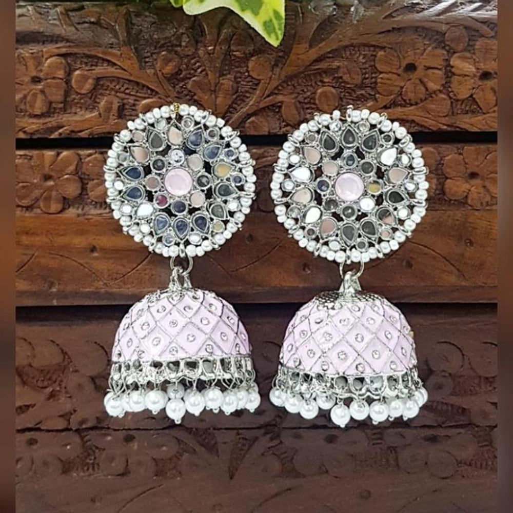 Akruti Collection Silver Plated Mirror And Pearl Meenakari Jhumki Earrings