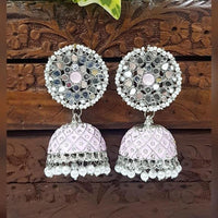 Akruti Collection Silver Plated Mirror And Pearl Meenakari Jhumki Earrings