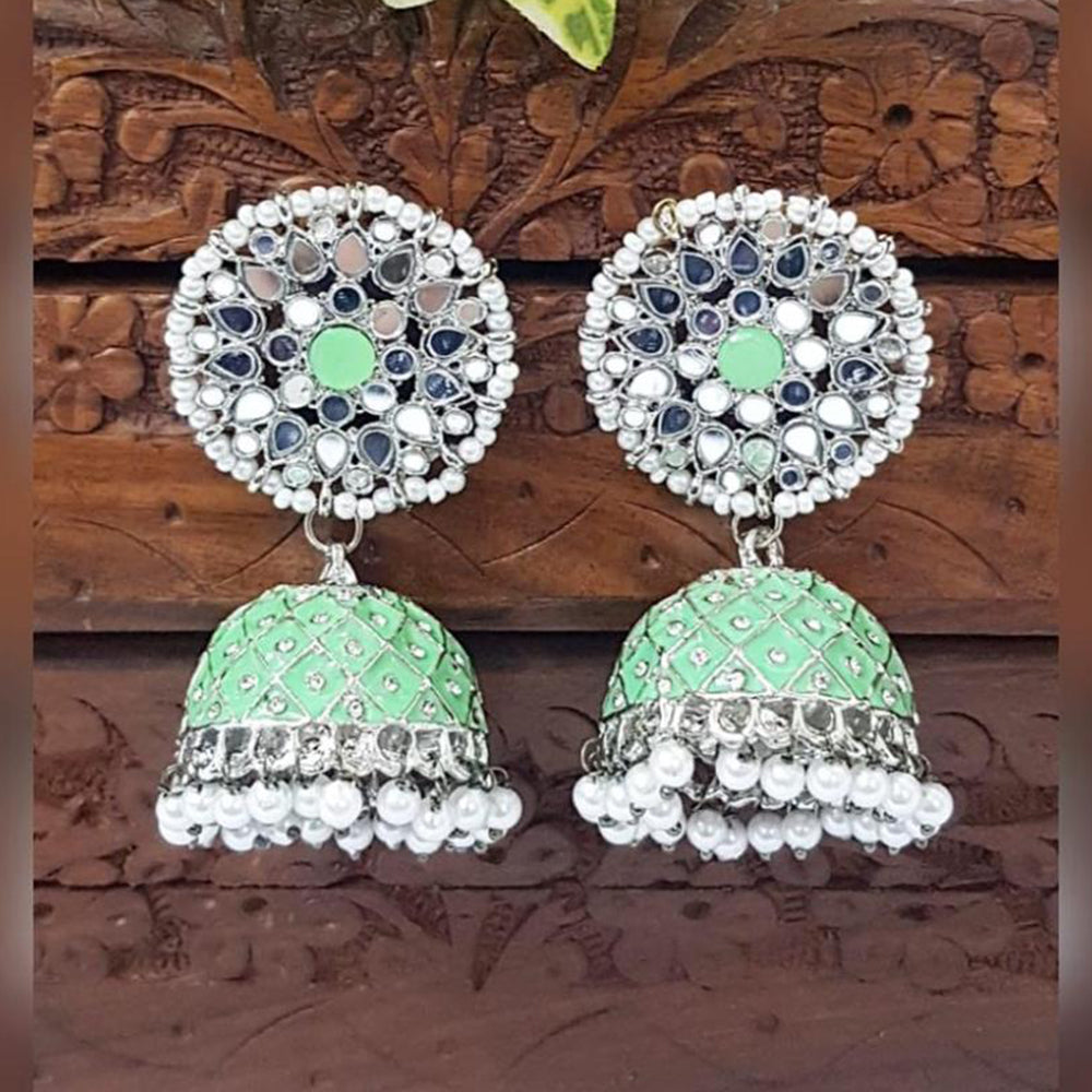 Akruti Collection Silver Plated Mirror And Pearl Meenakari Jhumki Earrings