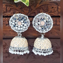 Akruti Collection Silver Plated Mirror And Pearl Meenakari Jhumki Earrings