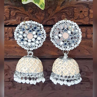 Akruti Collection Silver Plated Mirror And Pearl Meenakari Jhumki Earrings