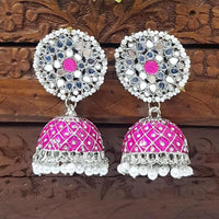 Akruti Collection Silver Plated Mirror And Pearl Meenakari Jhumki Earrings