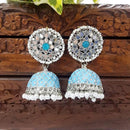 Akruti Collection Silver Plated Mirror And Pearl Meenakari Jhumki Earrings