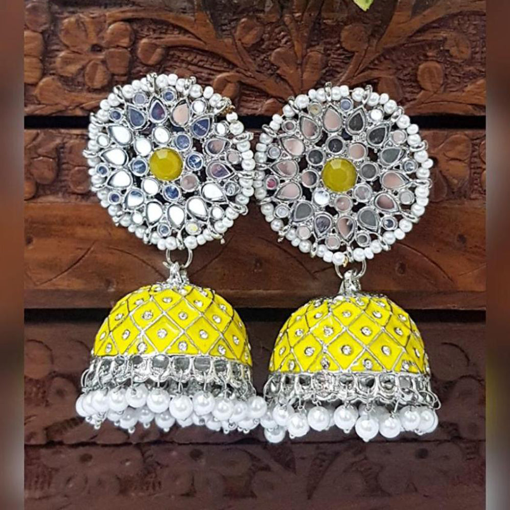 Akruti Collection Silver Plated Mirror And Pearl Meenakari Jhumki Earrings