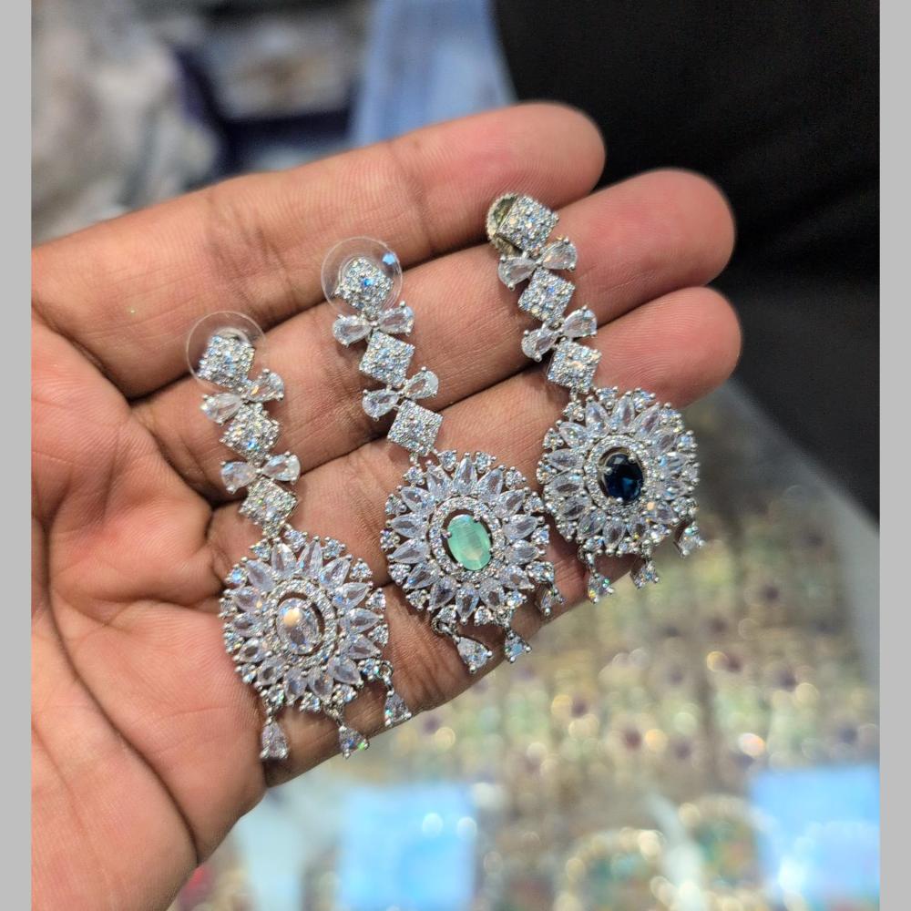 Akruti Collection Silver Plated American Daimonds Dangler Earrings