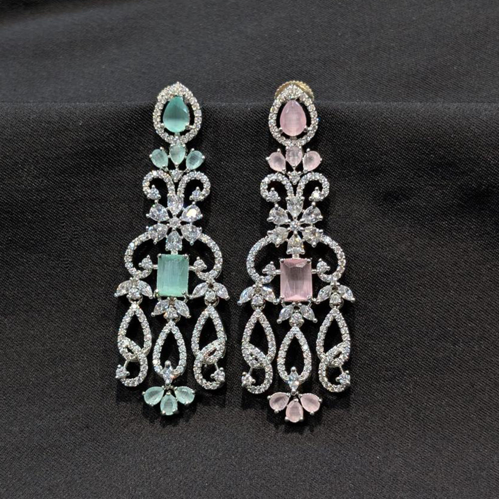 Akruti Collection Silver Plated American Daimonds Dangler Earrings