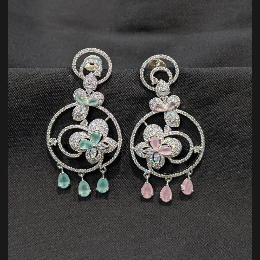 Akruti Collection Silver Plated American Daimonds Dangler Earrings