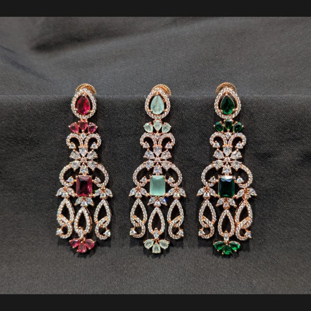 Akruti Collection Rose Gold Plated American Daimonds Dangler Earrings