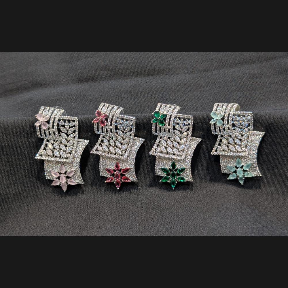 Akruti Collection Silver Plated American Daimonds Dangler Earrings