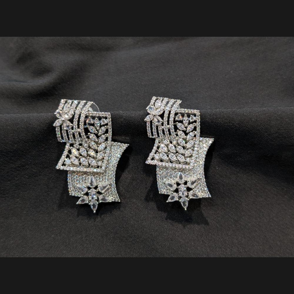 Akruti Collection Silver Plated American Daimonds Dangler Earrings