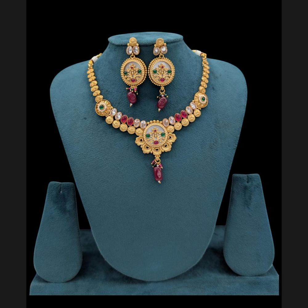 Akruti Collection Gold Plated Pota Stone And Beads Necklace Set