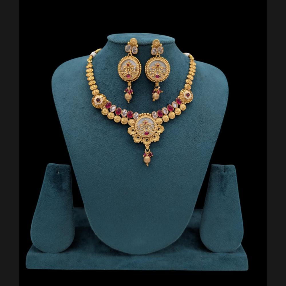 Akruti Collection Gold Plated Pota Stone And Beads Necklace Set