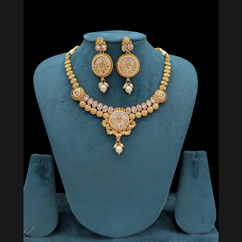 Akruti Collection Gold Plated Pota Stone And Beads Necklace Set