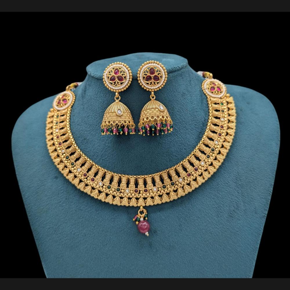 Akruti Collection Gold Plated Pota Stone And Pearls Necklace Set