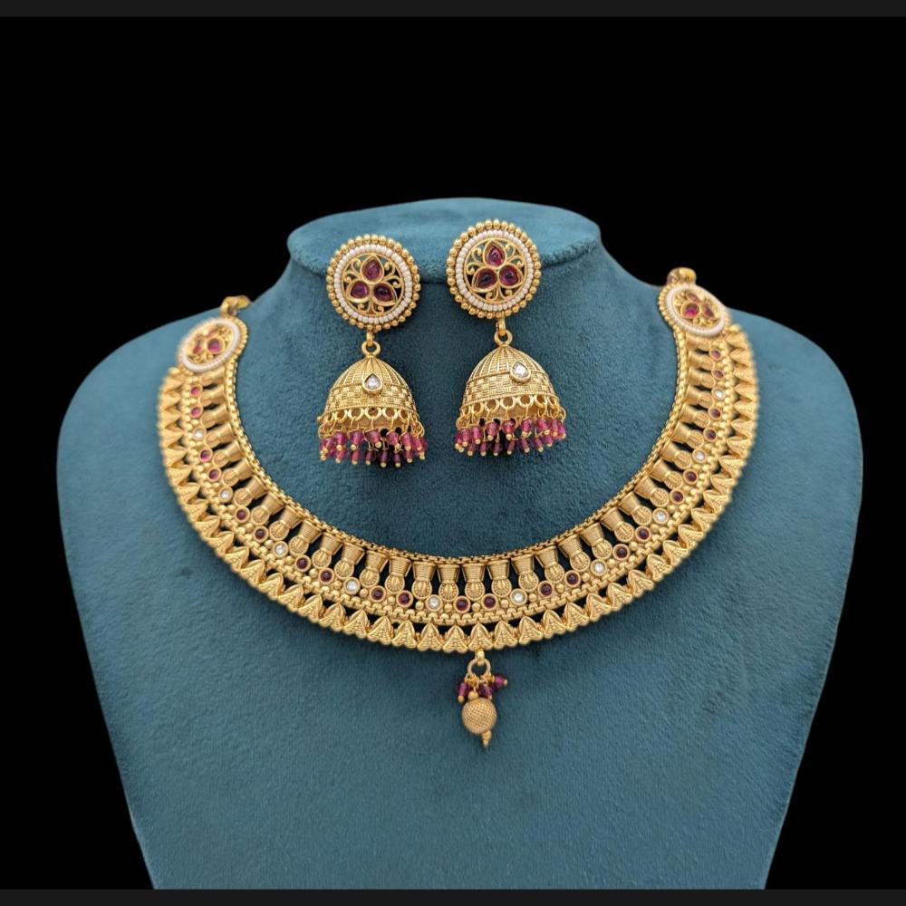 Akruti Collection Gold Plated Pota Stone And Pearls Necklace Set