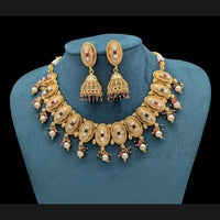 Akruti Collection Gold Plated Pota Stone And Pearls Necklace Set 