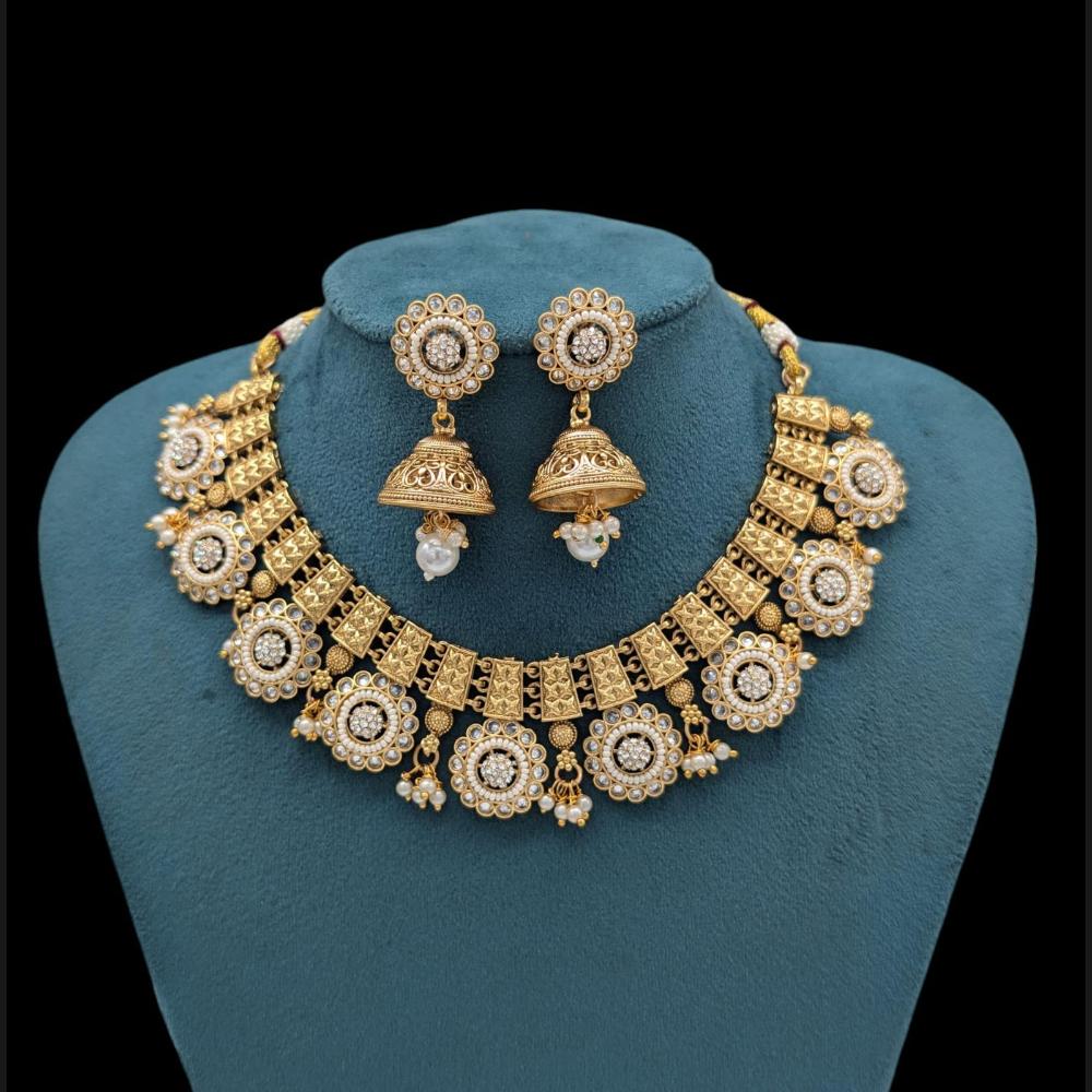 Akruti Collection Gold Plated Crystal Stone And Pearls Necklace Set