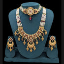 Akruti Collection Gold Plated Pota Stone And Pearls Double Necklace Set