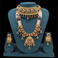 Akruti Collection Gold Plated Pota Stone And Pearls Double Necklace Set 